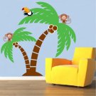 removable vinyl wall decal palm tree with Monkey and parrot bird great for nursery kids room