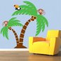 removable vinyl wall decal palm tree with Monkey and parrot bird great for nursery kids room