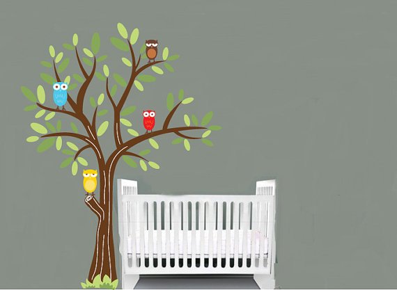 Kids vinyl wall decal tree with cute owls great for a boy nursery