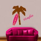 ON SALE kids palm tree and surfboard with name Removable vinyl wall decal nursery sticker mural