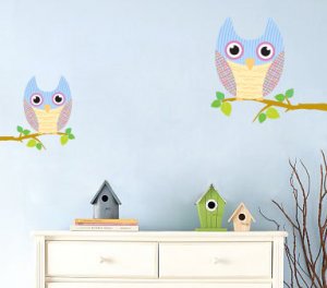 Kids tree branch vinyl wall decal with set of 2 branches and 2 owls