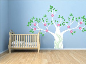 Kids tree vinyl wall decal magical Winter white tree with flowers