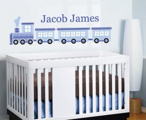 Modern Kids childrens plaid patchwork Train vinyl wall decal