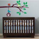 Kids tree branch with hanging bird house owl and birds Vinyl wall decal cute for nursery