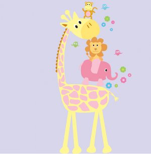 removable vinyl wall decal girls Elephant Giraffe Monkey Lion Birds great for nursery kids room