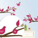 Kids tree branch set of 2 vinyl wall decal with 4 penelope birds