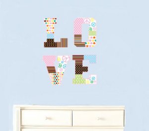 Kids initial monogram LOVE patchwork letters vinyl wall decal