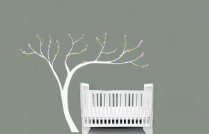 Kids Cherry Blossom tree white trunk vinyl wall decal 108"x84"