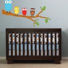 Kids tree branch with a set of 4 owls vinyl wall decal cute for a nursery or childs room