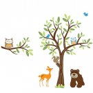 Kids vinyl wall decal Tree with a tree branch set and bear owls birds deer all you need