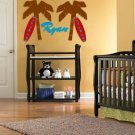 ON SALE palm tree set of 2 and surfboard with name Removable vinyl wall decal nursery sticker mural