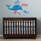 Kids initial monogram name with 2 whales and 4 fish vinyl wall decal cute for a nursery