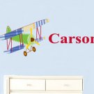 Kids childrens vinyl wall decal Vintage AirPlane swith boys name Great for nursery