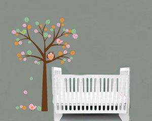 Kids tree vinyl wall decal with birds owl children nursery playroom wall stickers