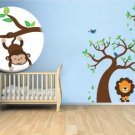 Kids vinyl wall decal Tree with a tree branch monkey hanging and lian 3 birds everything you need