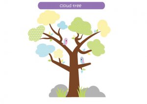 Kids cloud tree vinyl wall decal with 2 birds grass Super cute