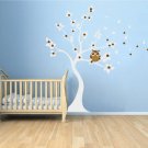 Kids tree vinyl wall decal blowing Winter white tree with owl