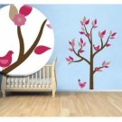 Kids tree vinyl wall decal with 2 penelope birds and leaves