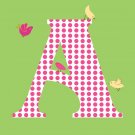 Kids initial monogram vinyl wall decal with 4 penelope birds