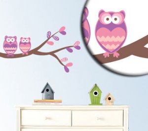 Kids tree branch with 2 owls vinyl wall decal