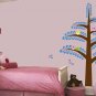 Kids pine tree vinyl wall decal with 5 birds and flowers
