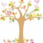 kids fun tree vinyl wall decal with birds owls and a fox big leaves