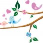 Kids tree branch vinyl wall decal with 3 birds flowers and hearts