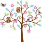 Kids tree vinyl wall decal with 3 birds 2 owls