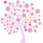 Kids tree vinyl wall decal with 10 penelope birds and JULIANNE flowers