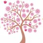 Kids tree vinyl wall decal with 10 penelope birds and JULIANNE flowers