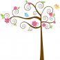 Super cute swirly tree vinyl wall decal with birds leaves and daisy flowers