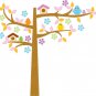 Kids tree vinyl wall decal with 5 birds 2 bird house and flowers polka dot tree trunk and leaves