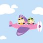 Kids banner vinyl wall decal Airplane with 2 kids and set of clouds