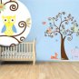 ON SALE Kids vinyl wall decal Tree with baby deer elephant 2 owls 2 birds and flowers