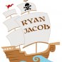 kids Pirate Ship boat with childs name Removable vinyl wall decal nursery sticker mural