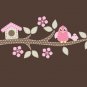 Kids tree branch vinyl wall decal with bird house birds and flowers