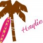ON SALE kids palm tree and surfboard with name Removable vinyl wall decal nursery sticker mural