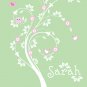 Kids swirl tree with initial monogram name with owl and birds flowers vinyl wall decal