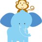 childrens removable vinyl wall decal Elephant with monkey great for any nursery kids playroom