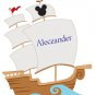 kids Pirate Ship boat with childs name Removable vinyl wall decal nursery sticker mural