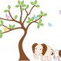 Kids tree vinyl wall decal with 6 birds 2 Elephants