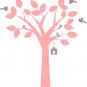 pink tree with bird house hanging and 6 birds vinyl wall decal so sweet for a nursery
