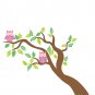Kids fun leaning tree vinyl wall decal with owls and grass
