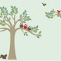 Kids tree and tree branch set vinyl wall decal with birds owls