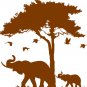 Kids and everyone vinyl wall decal Tree with mommy elephant and baby and birds safari