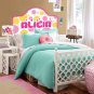 Kids Vinyl wall decal Headboard monogram initial or name hearts and polka dots