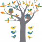 Nursery Kids tree vinyl wall decal with 2 owls flowers and 8 birds pattern leaves