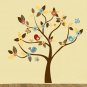 Kids tree vinyl wall decal with birds and garden daisy flowers and butterfly cute for any nursery