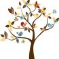 Kids tree vinyl wall decal with birds and garden daisy flowers and butterfly cute for any nursery