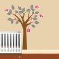 Nursery Kids tree vinyl wall decal with birds polka dot leaves and hanging birdhouse